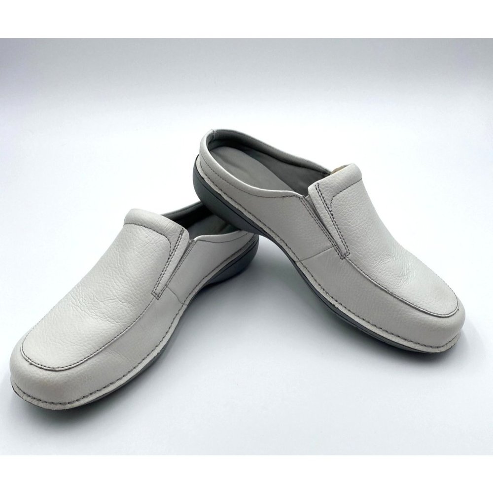 Slip On Slides Mules White Leather Mushrooms Brand Women's Shoes Size 7M